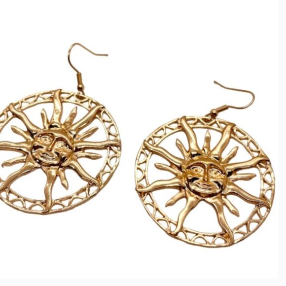 ⭐️✨ FREE Hollow Sun Boho Face Hipster Hippie Art Deco Peasant Hip Drop Earrings - Picture 5 of 7